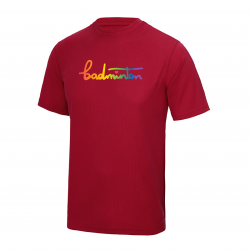 Tee shirt badminton lgbt arc en ciel