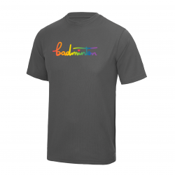 Tee shirt badminton lgbt arc en ciel