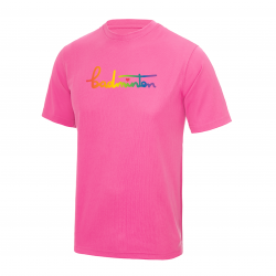 Tee shirt badminton lgbt arc en ciel