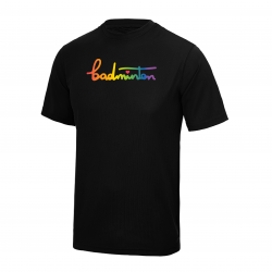 Tee shirt badminton lgbt arc en ciel
